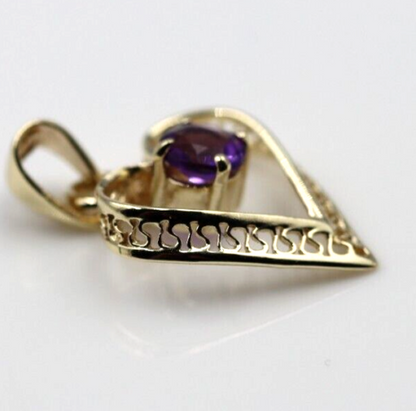 Genuine 9ct 9k Yellow Gold Amethyst Heart Pendant / Charm