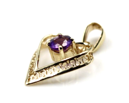 Genuine 9ct 9k Yellow Gold Amethyst Heart Pendant / Charm