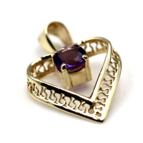 Genuine 9ct 9k Yellow Gold Amethyst Heart Pendant / Charm