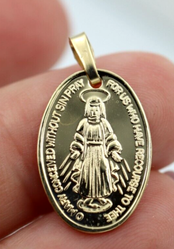 Genuine 9ct 9k Yellow Gold Miraculous Mary Medallion Religious Pendant