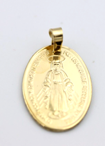 Genuine 9ct 9k Yellow Gold Miraculous Mary Medallion Religious Pendant