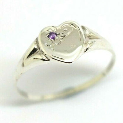 Size T Genuine Large Sterling Silver Heart Set with Amethyst Signet Ring 265