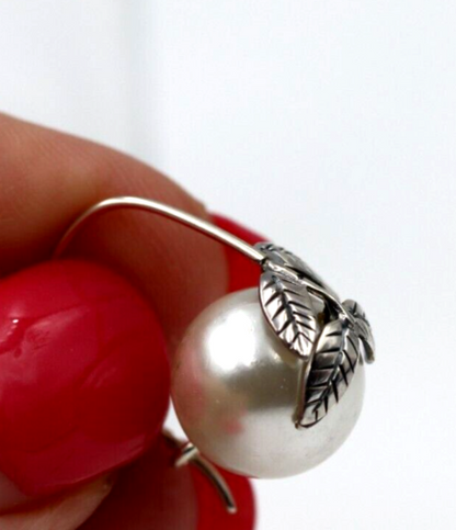 Genuine Sterling Silver 12mm Freshwater Leaf Pearl with Hook Earrings