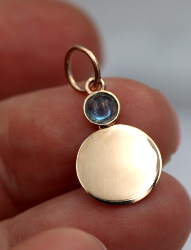 9ct Genuine Yellow, Rose or White Gold 11mm Cabochon Topaz Filigree Disc Round Circle Pendant