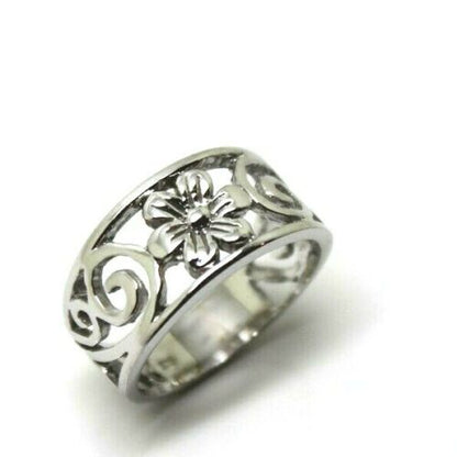 Size P - Solid 9ct 9k White Gold Swirl Flower Wide Ring - Free Express Post In Oz