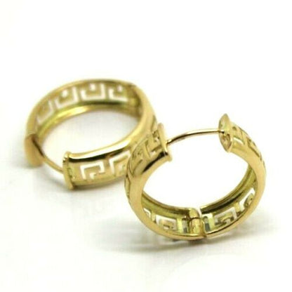 Genuine Heavy Solid Medium / Small 18ct 750 Yellow, Rose or White Gold Greek Key Hoop Earrings