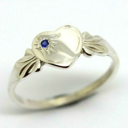 Genuine Size O Sterling Silver Heart Blue Sapphire Signet Ring