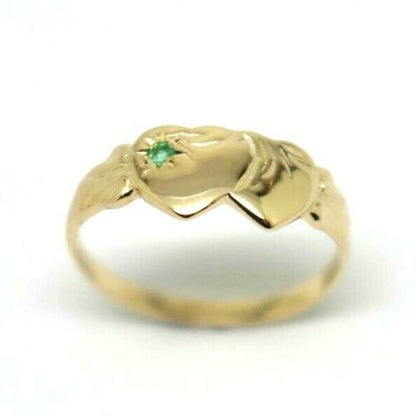 Genuine 9ct Yellow, Rose or White Gold Double Heart Green Emerald Signet Ring May birthstone