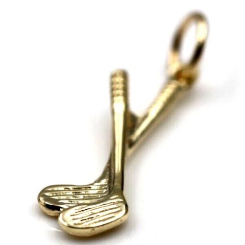 Solid 9ct 9k Yellow Or Rose Or White Gold Golf Clubs Or Hockey Bat Charm / Pendant