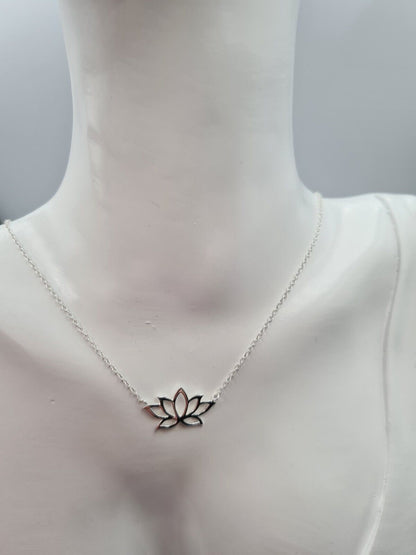 Sterling Silver 925 Open Lotus Flower Necklace Pendant Chain