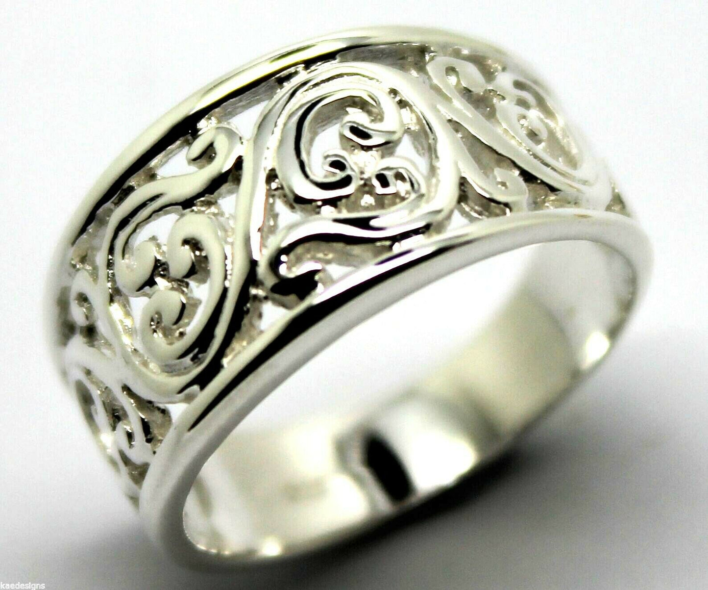 Size Q Kaedesigns Genuine 9ct Full Solid Wide Yellow, Rose Or White Gold Filigree Flower Swirl Ring 336