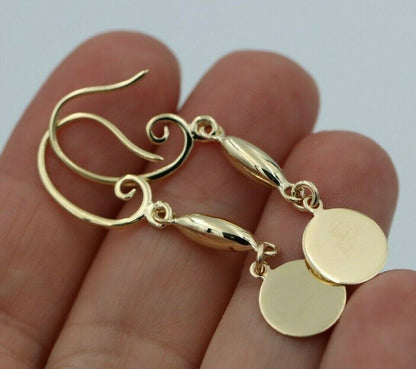 Genuine 9ct Yellow, Rose or White Gold Earrings Disc Drop Hook Earrings