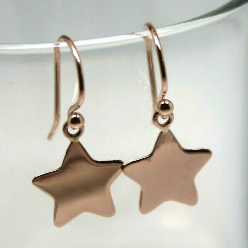 Genuine 9ct 9k Yellow, Rose or White Gold Dangle Star Disc Earrings