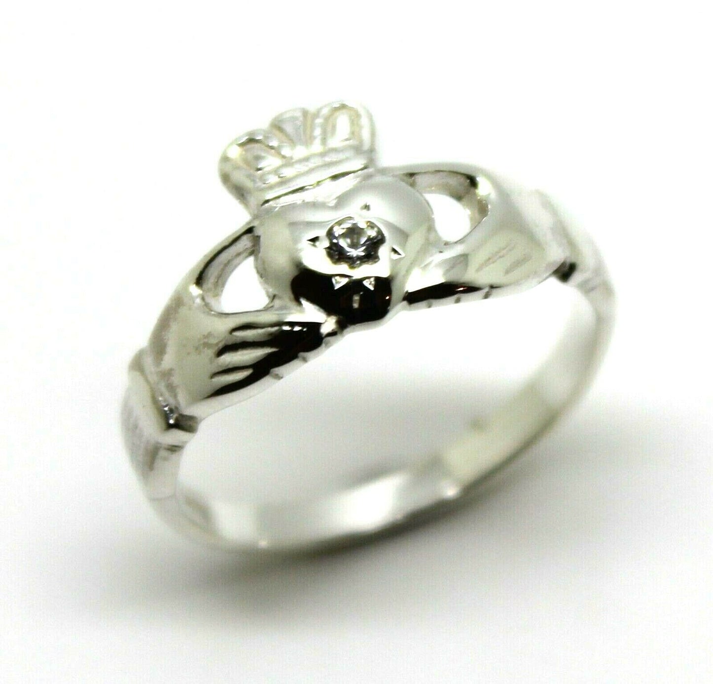 Size K Sterling Silver White Sapphire Claddagh Ring