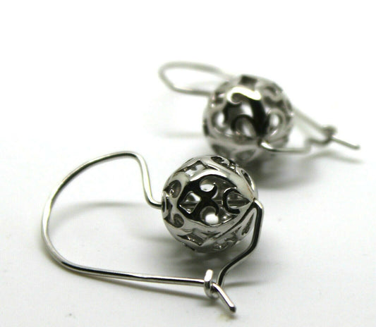 Genuine 9ct White Gold 12mm Ball Drop Filigree Earrings