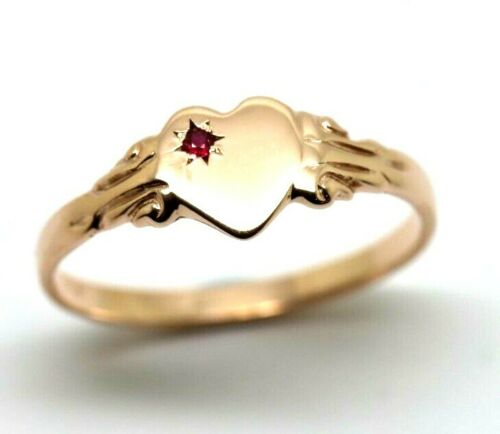 Genuine Size R 1/2 9k 9ct Heart Rose Gold Ruby Shield Signet Ring