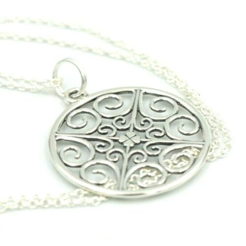 Sterling Silver Filigree Scroll Clover Pendant 55cm Belcher Necklace